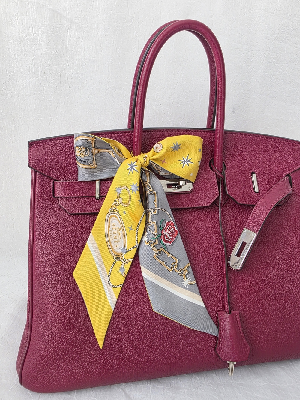 Auth Hermes C'est La Fete Silk Twilly Scarf with Equine Motif
